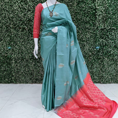 Sea Green With Pink Pure Kanjivaram Soft Silk Saree