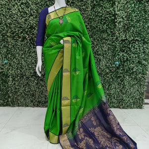 Blue Green South Handloom Kanjivaram Soft Silk Saree