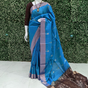 Sky Coffee Handwoven Bishnupuri Silk Saree