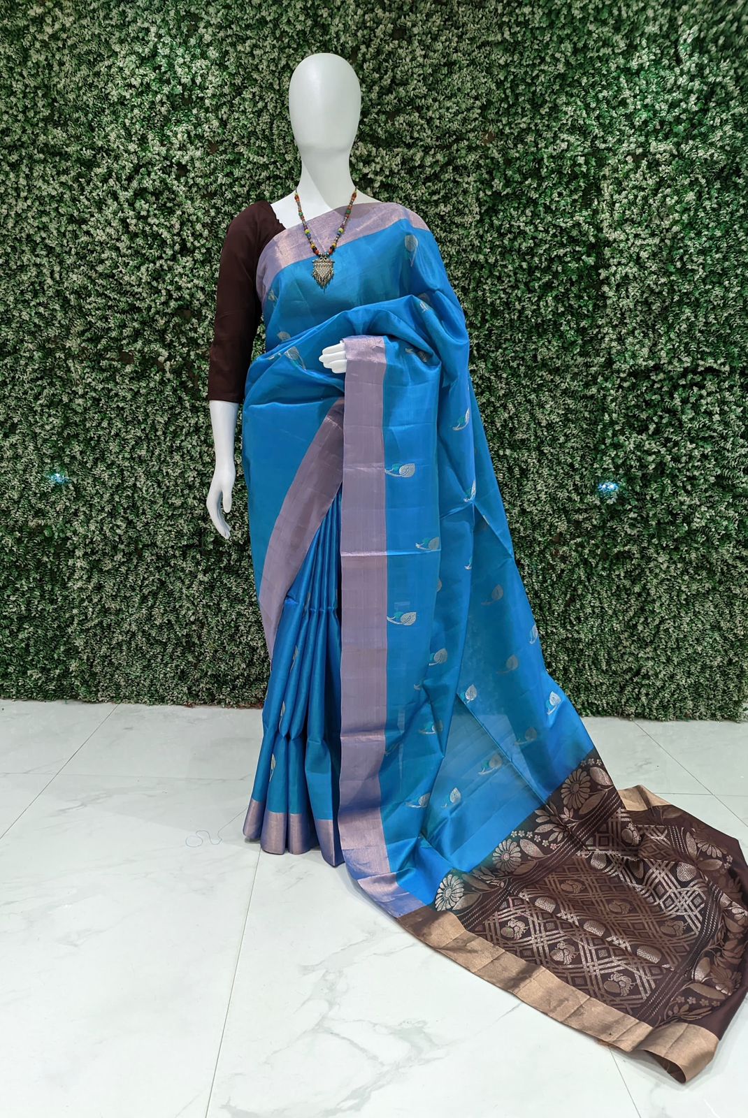 Sky Coffee Handwoven Bishnupuri Silk Saree