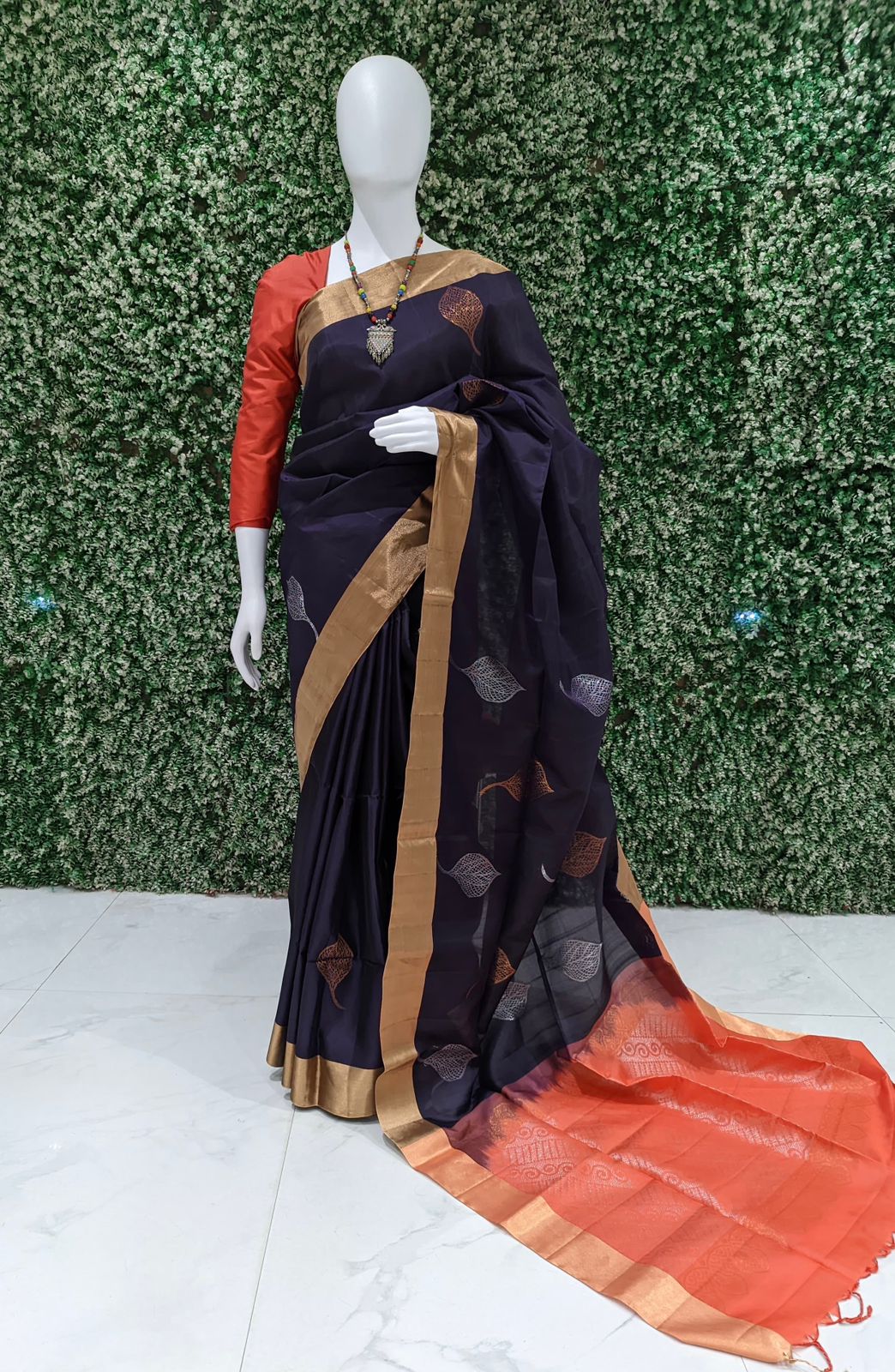 Deep Blue With Peach Handwoven South Soft Silk Saree