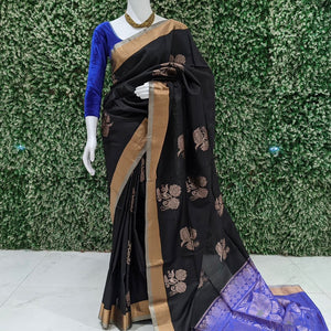 Black Blue Handwoven Bishnupuri Silk Saree