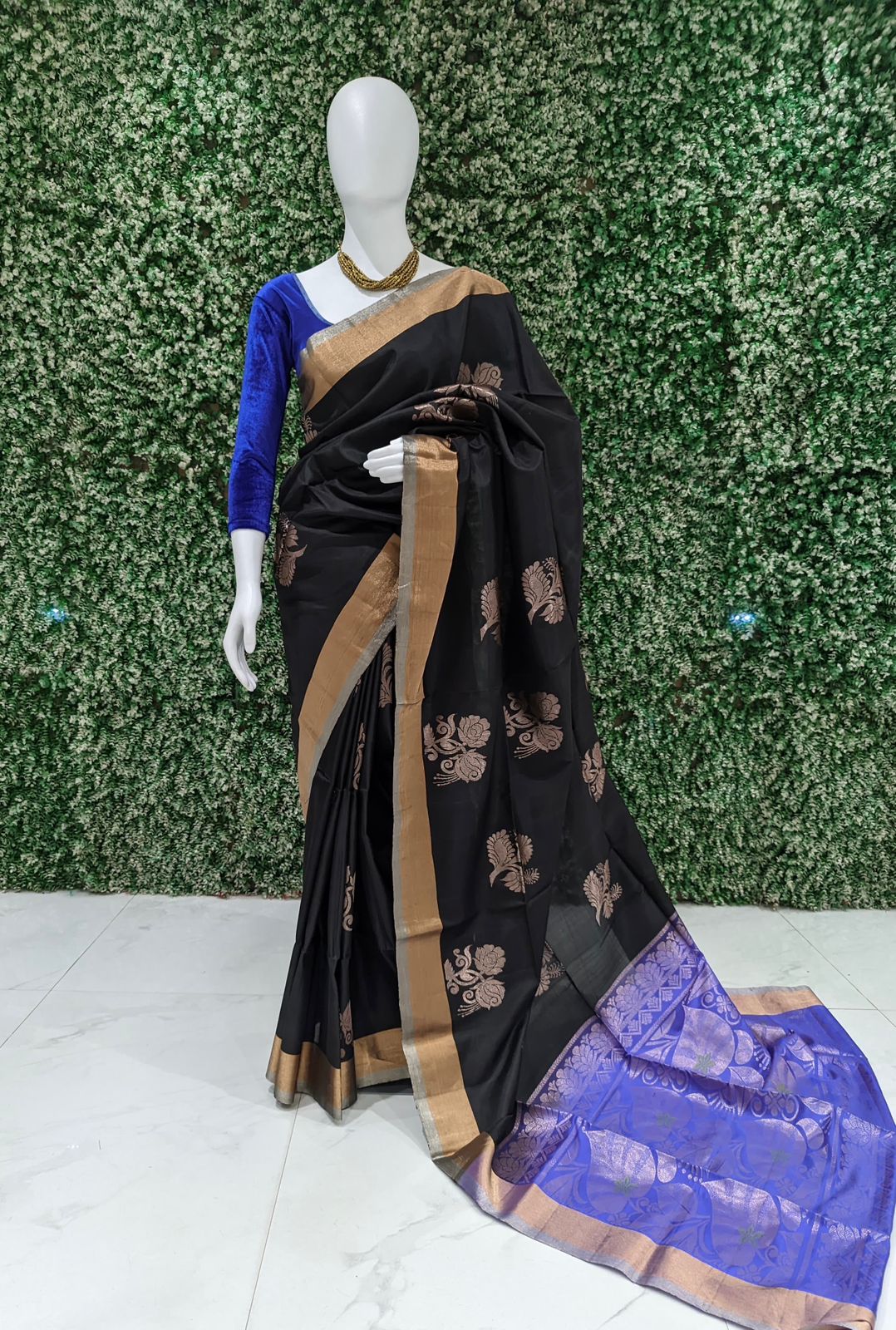 Black Blue Handwoven Bishnupuri Silk Saree