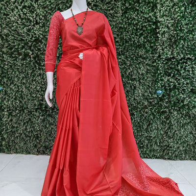 Pinkish Red Pure Kanjivaram Soft Silk Saree