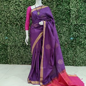 Violet With Pink Pure Kanjivaram Soft Silk Saree