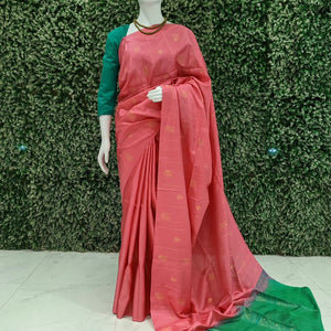 Pink With Green Pure Kanjivaram Soft Silk Saree