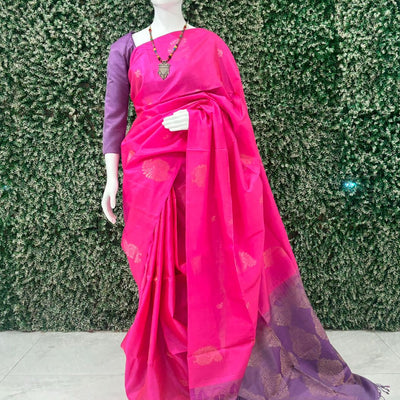 Pink With Lavender Pure Kanjivaram Soft Silk Saree