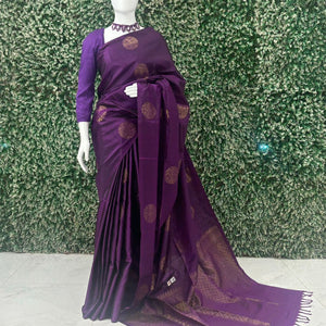 Purple Pure Kanjivaram Soft Silk Saree
