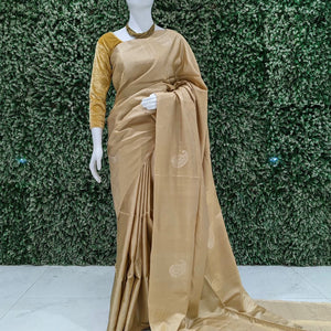 Beige Colour South Handloom Kanjivaram Soft Silk Saree