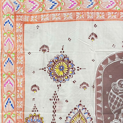 Laxmi Puja Theme Hand-painted Pattachitra Silk Saree