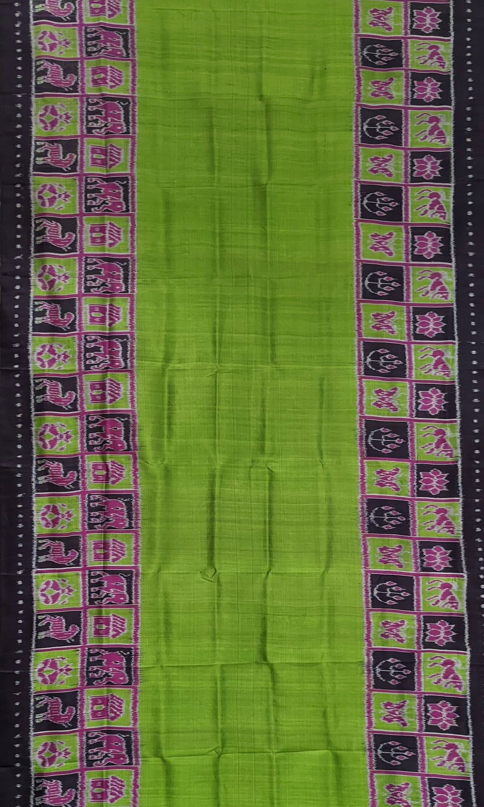 Parrot Green Contemporary Border Nabakothi Silk Saree