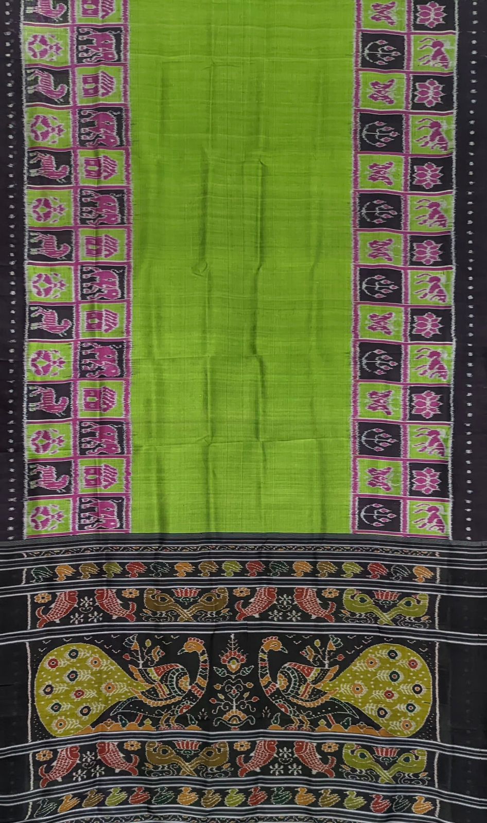 Parrot Green Contemporary Border Nabakothi Silk Saree