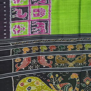 Parrot Green Contemporary Border Nabakothi Silk Saree