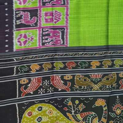 Parrot Green Contemporary Border Nabakothi Silk Saree