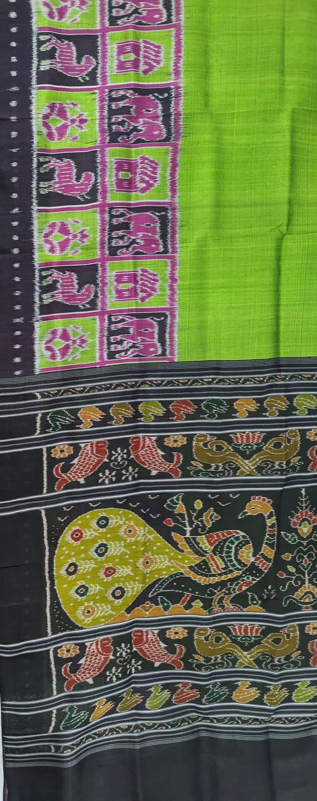 Parrot Green Contemporary Border Nabakothi Silk Saree