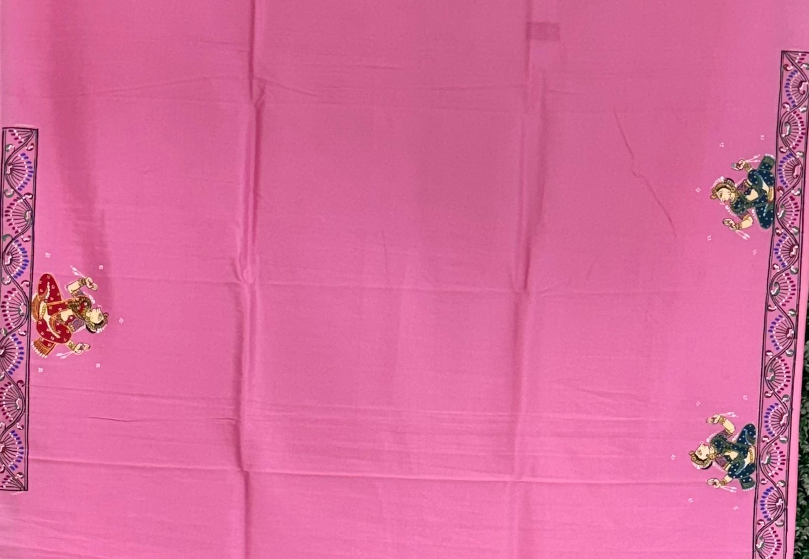 Pink Krishna Rasa Leela Theme Hand-Painted Pattachitra Saree