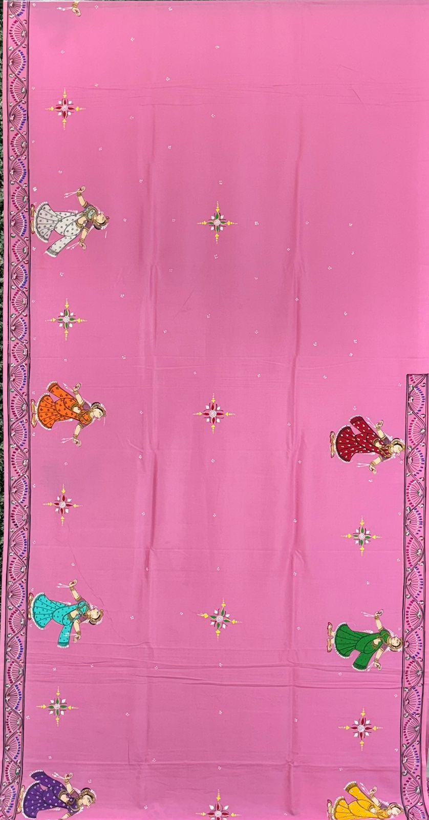 Pink Krishna Rasa Leela Theme Hand-Painted Pattachitra Saree