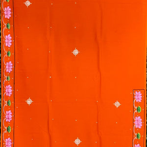 Orange Ramayana Theme Hand-Painted Pattachitra Saree