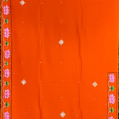 Orange Ramayana Theme Hand-Painted Pattachitra Saree