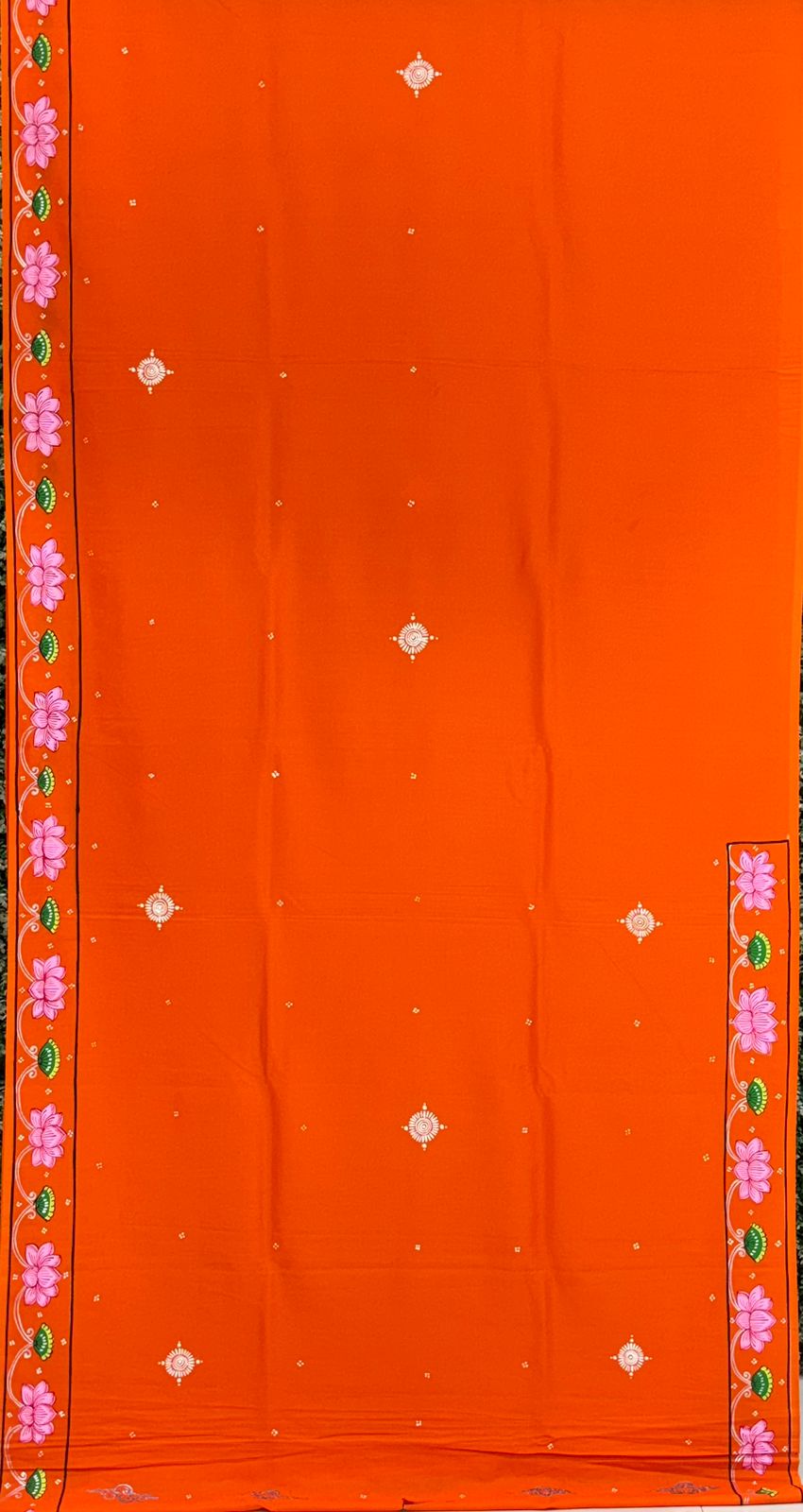 Orange Ramayana Theme Hand-Painted Pattachitra Saree