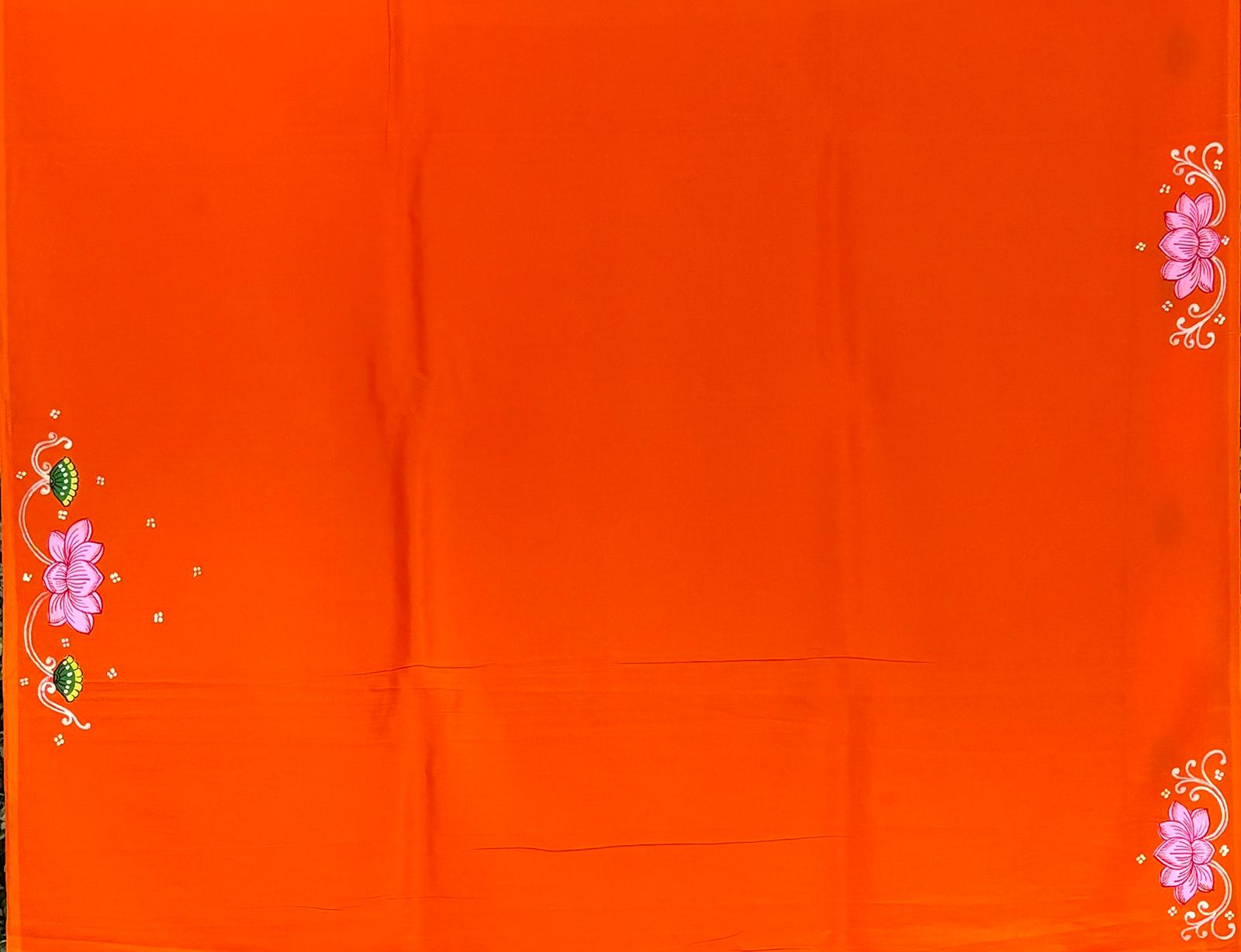 Orange Ramayana Theme Hand-Painted Pattachitra Saree