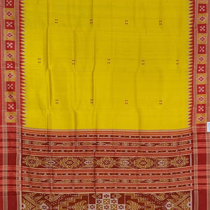 Golden Yellow Pasapali Border Odisha Ikat Khandua Silk Saree