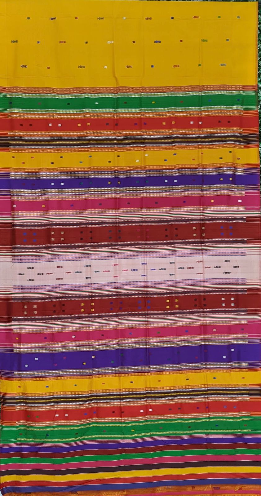 Golden Yellow Fish Motif Double Pallu Contemporary Silk Saree