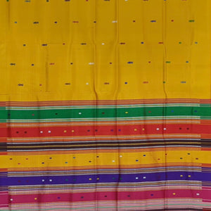 Golden Yellow Fish Motif Double Pallu Contemporary Silk Saree