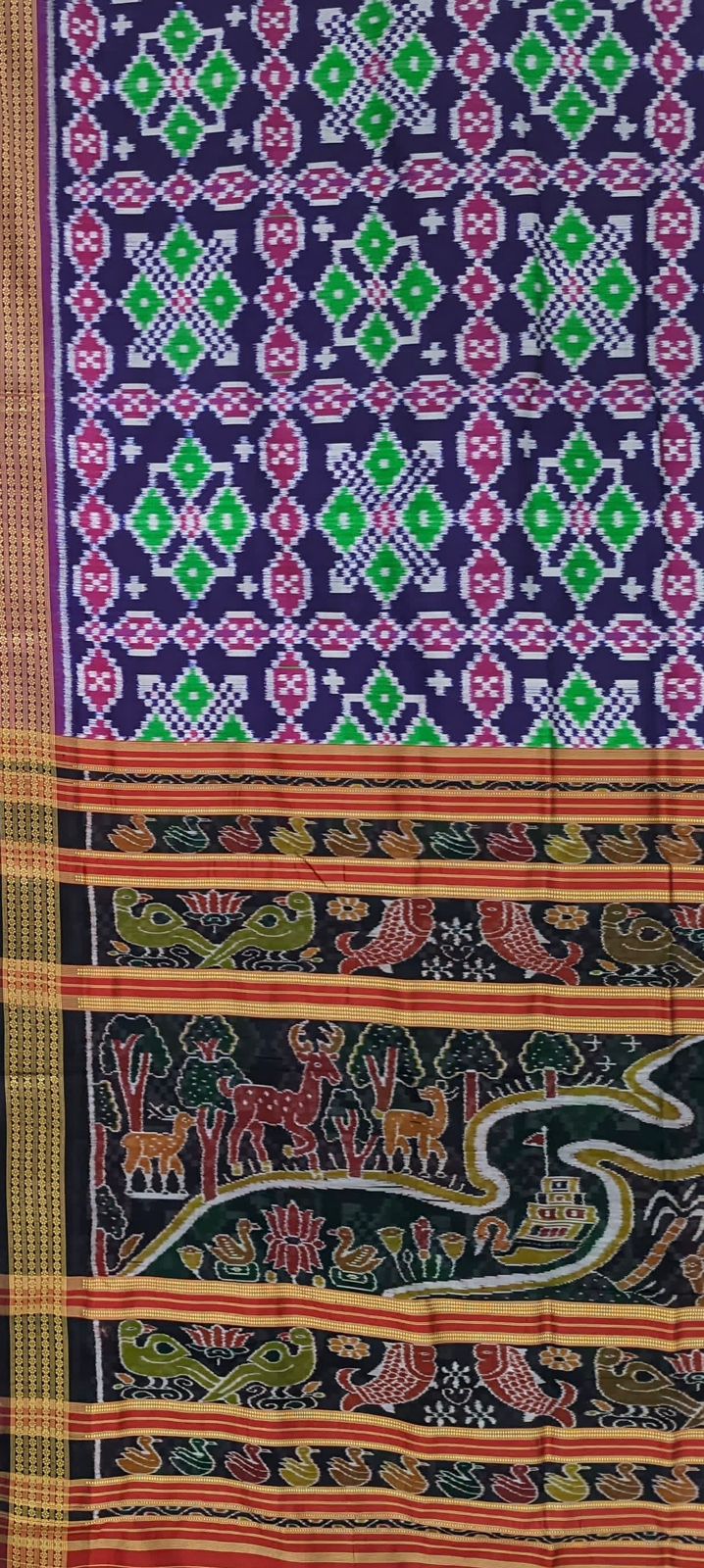 Blue Green Pasapali Border Odisha Ikat Khandua Silk Saree