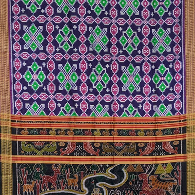 Blue Green Pasapali Border Odisha Ikat Khandua Silk Saree