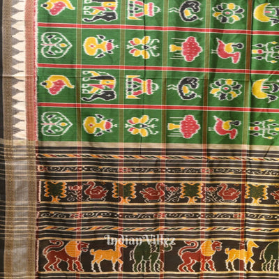 Green Nabakothi Theme Odisha Ikat Khandua Silk Saree