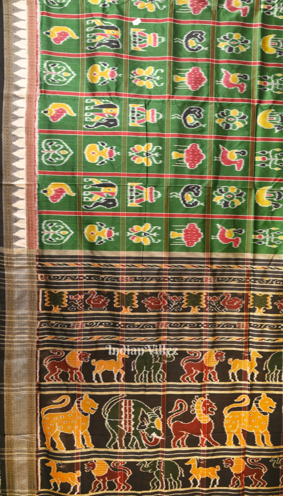 Green Nabakothi Theme Odisha Ikat Khandua Silk Saree