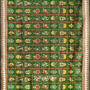 Green Nabakothi Theme Odisha Ikat Khandua Silk Saree