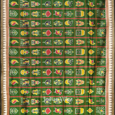 Green Nabakothi Theme Odisha Ikat Khandua Silk Saree