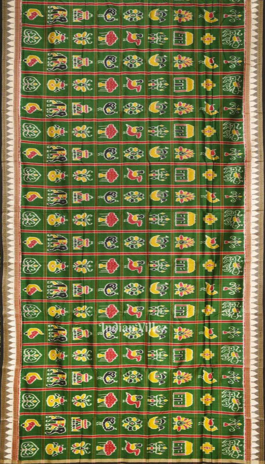 Green Nabakothi Theme Odisha Ikat Khandua Silk Saree