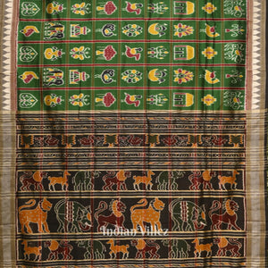 Green Nabakothi Theme Odisha Ikat Khandua Silk Saree