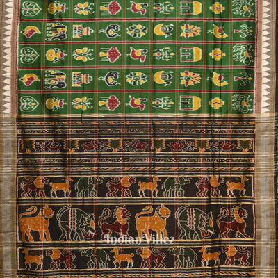 Green Nabakothi Theme Odisha Ikat Khandua Silk Saree