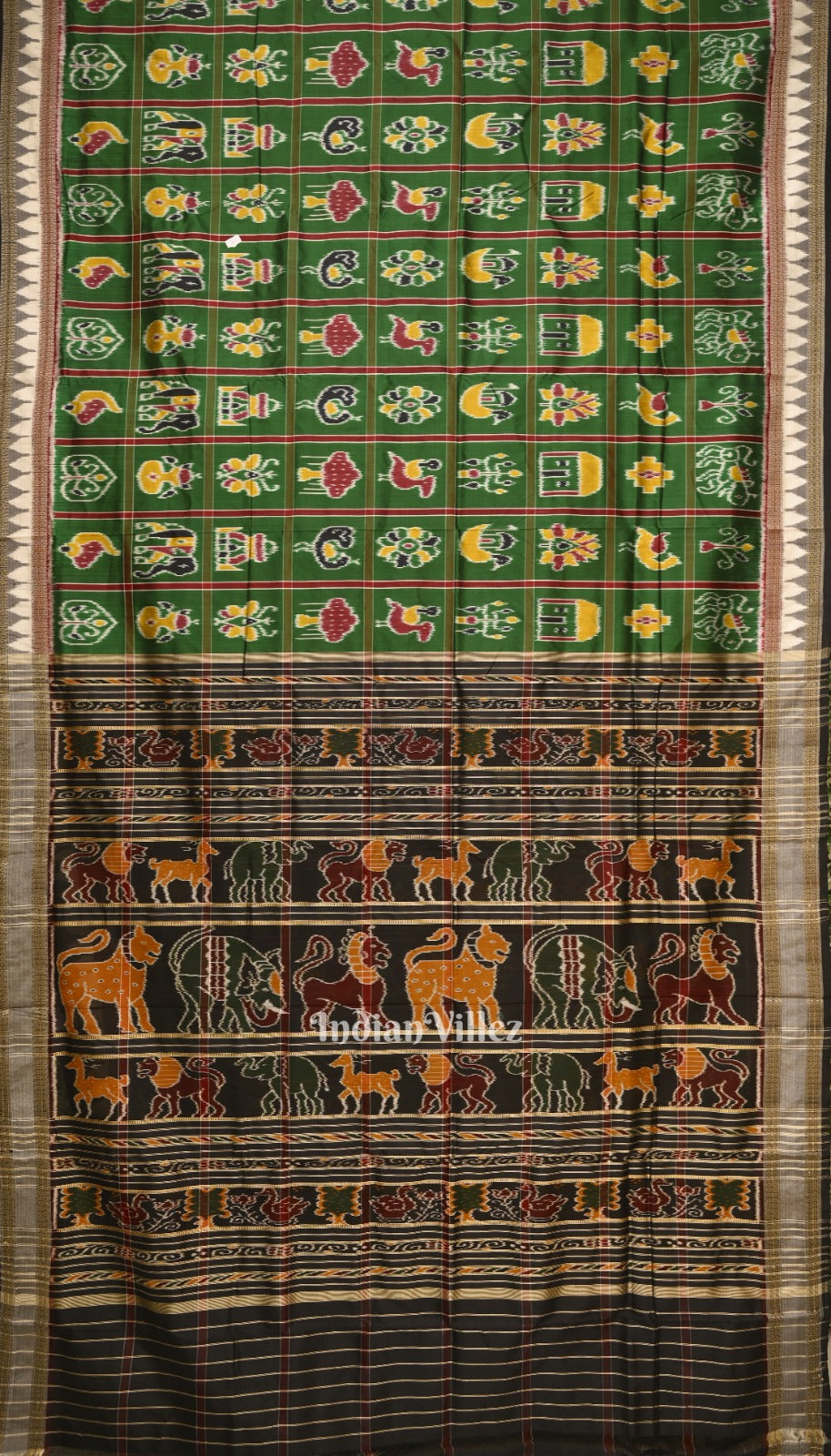 Green Nabakothi Theme Odisha Ikat Khandua Silk Saree