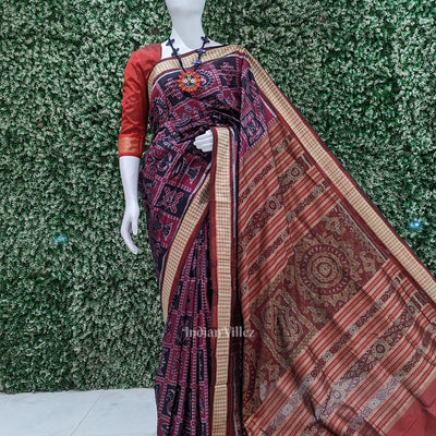 Navy Blue Rani Pink Nabakothi Odisha Ikat Sambalpuri Silk Saree