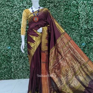 Coffee with Golden Phoda Kumbha Sambalpuri Silk Saree with Zari (Tissue)