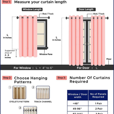 100% Cotton Curtains for Living Room, Bedroom curtains - Pack of 2 curtains, Iris Blue