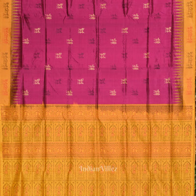 Magenta Pink with Mustard Yellow Tribal Theme Bomkai Sambalpuri Silk saree