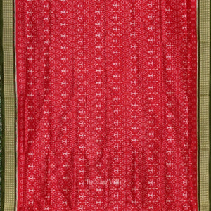 Cherry Red With Mehendi Tribal Theme Sambalpuri Silk Saree