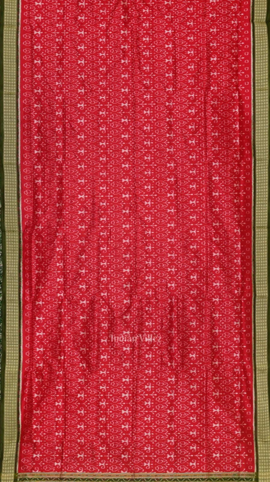 Cherry Red With Mehendi Tribal Theme Sambalpuri Silk Saree