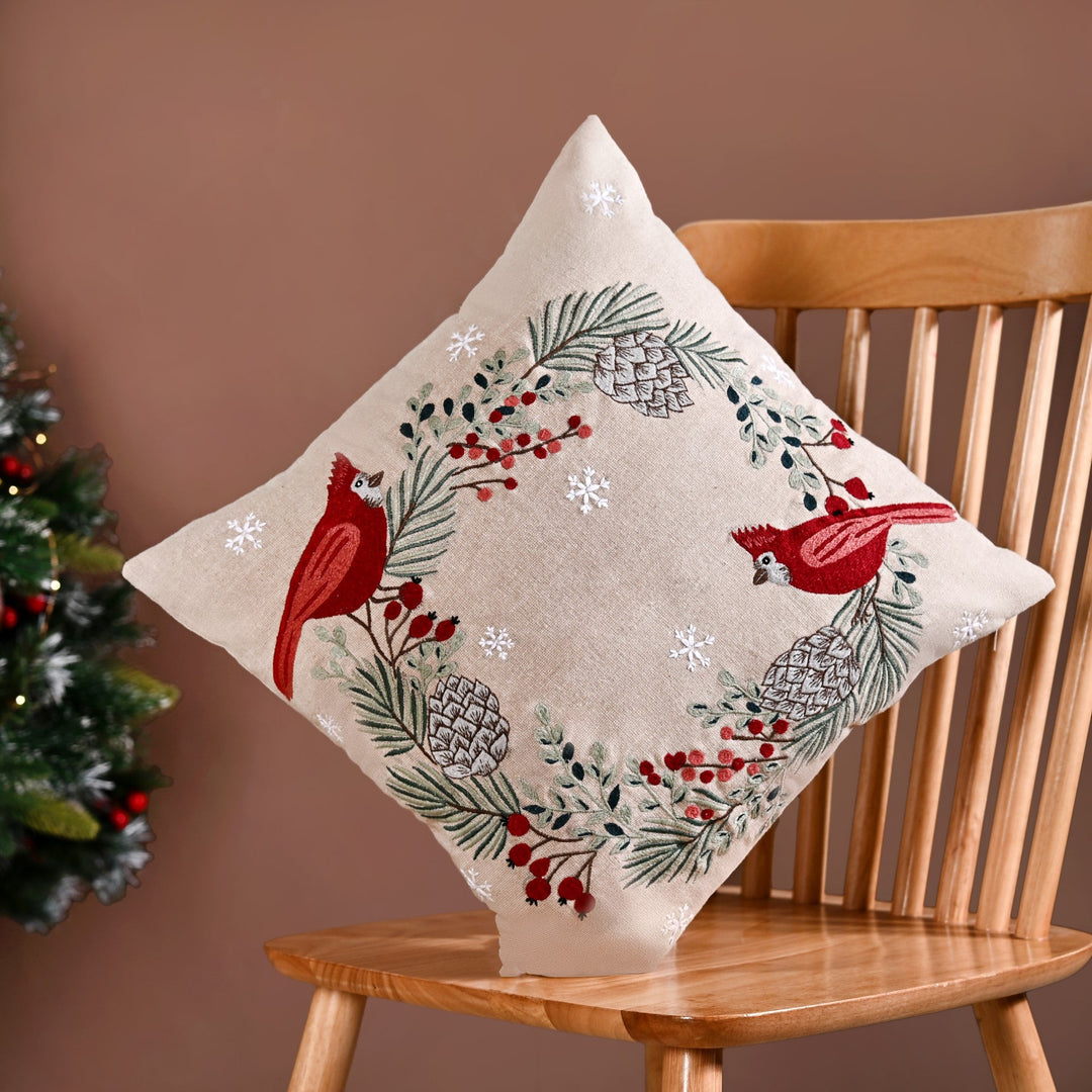 Winter Songbirds Decorative Cotton Cushion Cover 40x40cm