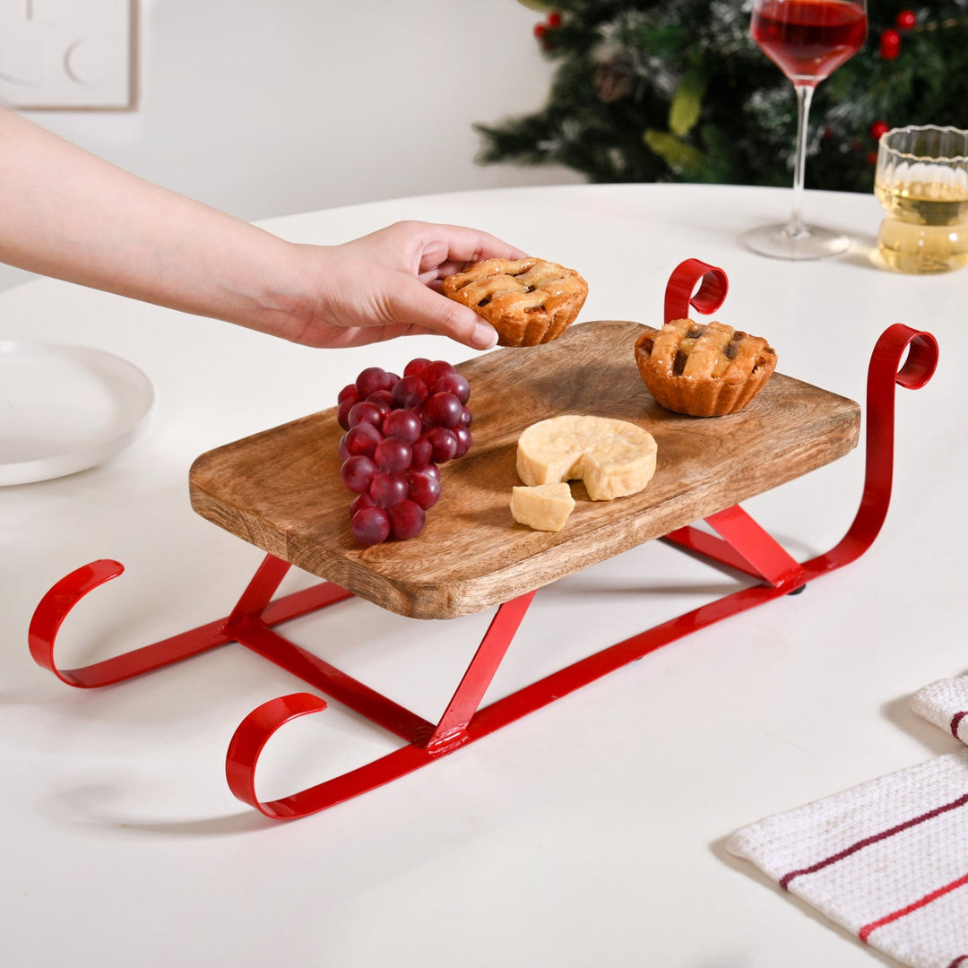 Wooden Sleigh Table Riser Serving Platter