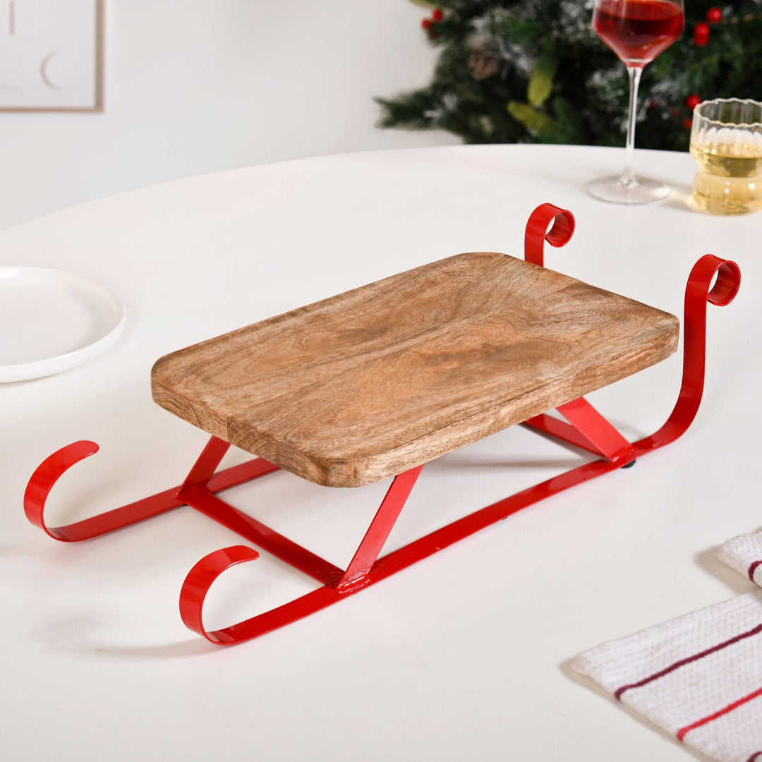 Wooden Sleigh Table Riser Serving Platter