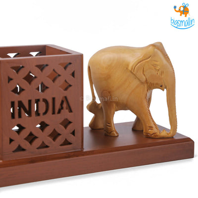 Wooden Elephant Pen Stand