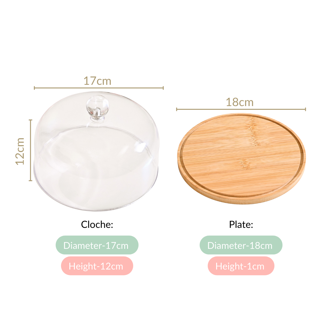Wooden Cake Stand With Transparent Cloche 17cm