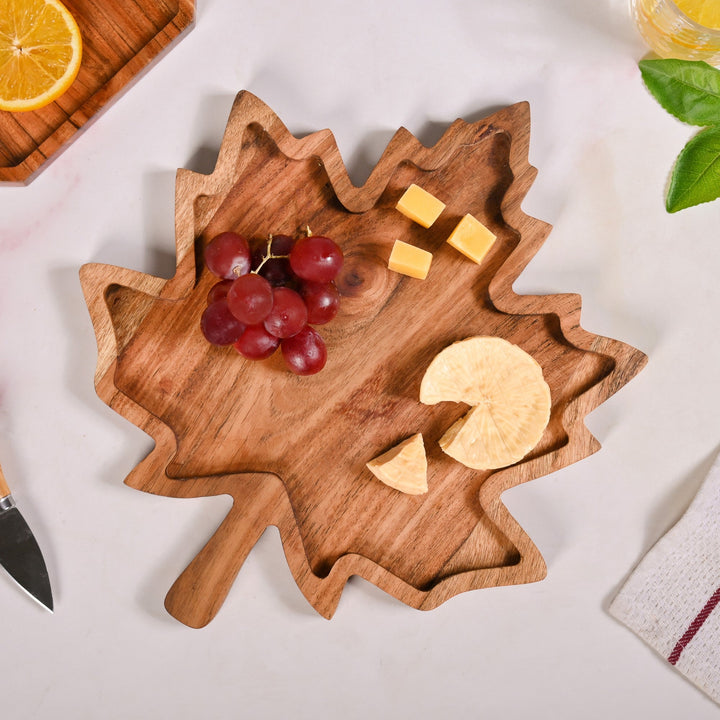 Acacia Wood Maple Leaf Serving Platter